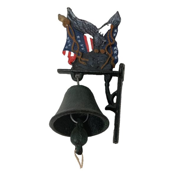 Vintage Other - VTG Cast Iron Bell Eagle & American Flag Bracket Wall Mount Hanging Patriotic